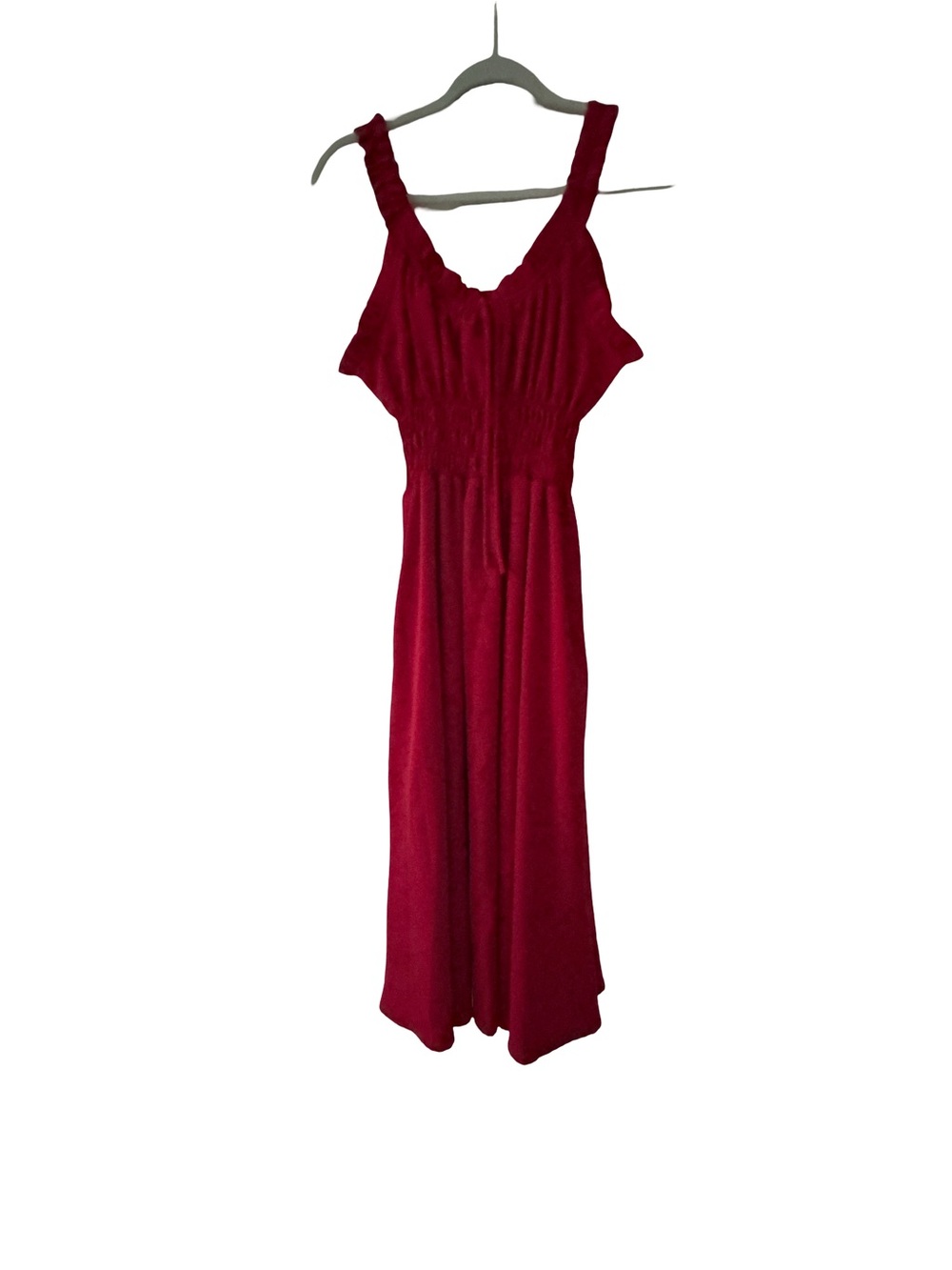 Romantic Crimson Red Smocked Waist Cottagecore Dress Large Coquette Date Night